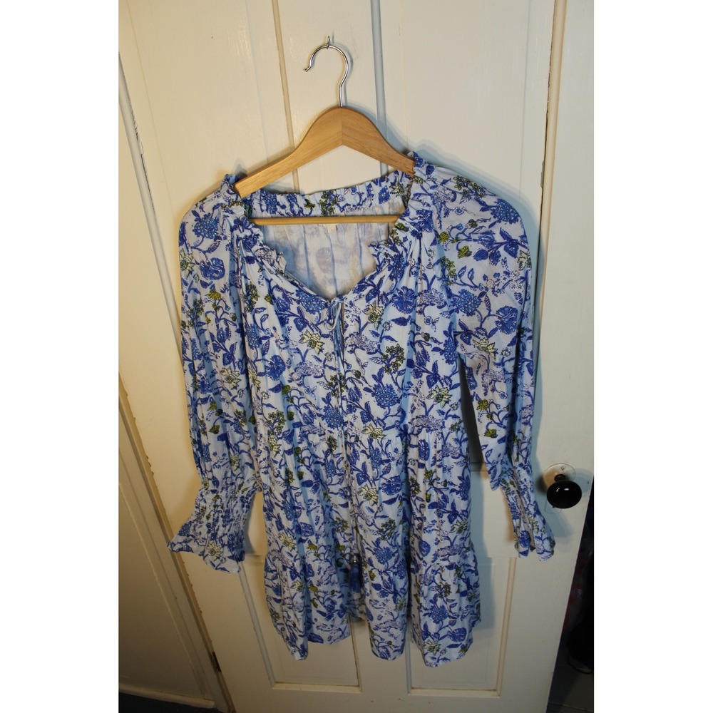 Tuckernuck Pomegranate Women Blue Floral Block Print Mini Dress Small